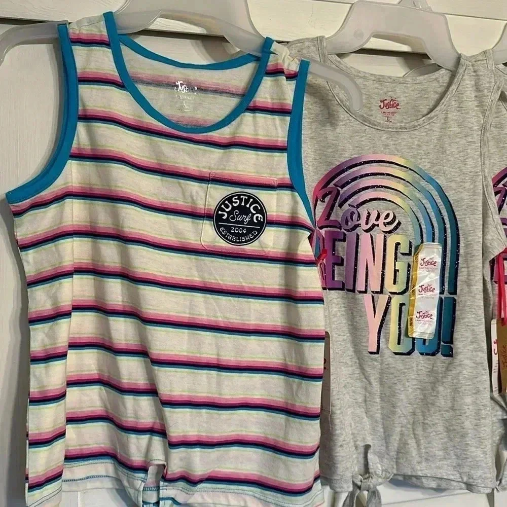 NWT BUNDLE of 3 girls JUSTICE tank tops shirts (size large 12/14) front tie